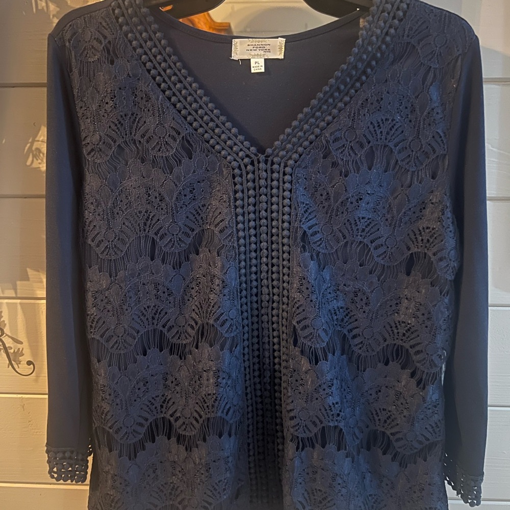Blue Embellished Blouse with Ornate Detailing